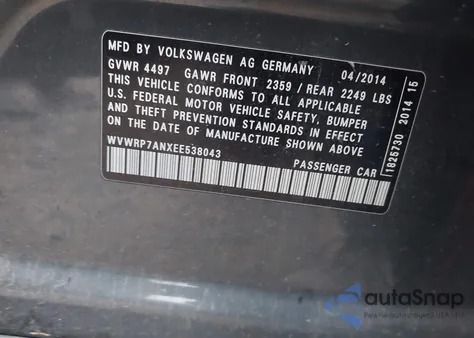 2014 Volkswagen Cc 2.0T Executive from USA, damaged, VIN WVWRP7ANXEE538043